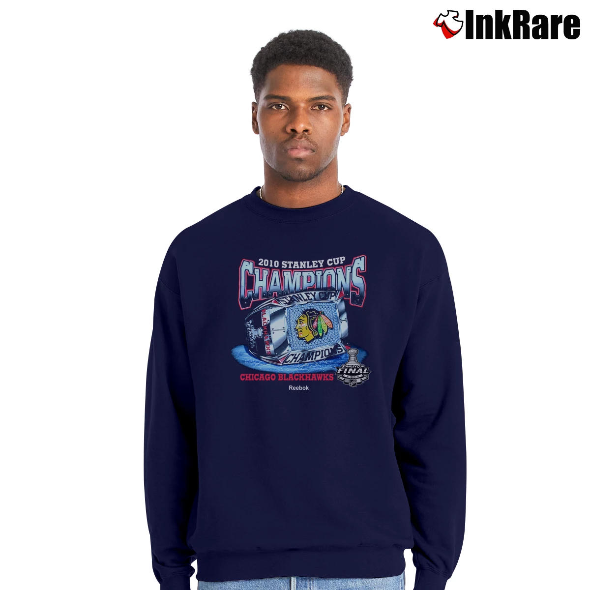 Chicago Blackhawks 2010 Stanley Cup Champions Men’s Crewneck Sweatshirt in navy – Soft & Durable Men’s Chicago Blackhawks 2010 Stanley Cup Champions Crewneck Sweatshirt in navy | Cozy Fabric, Clean Style