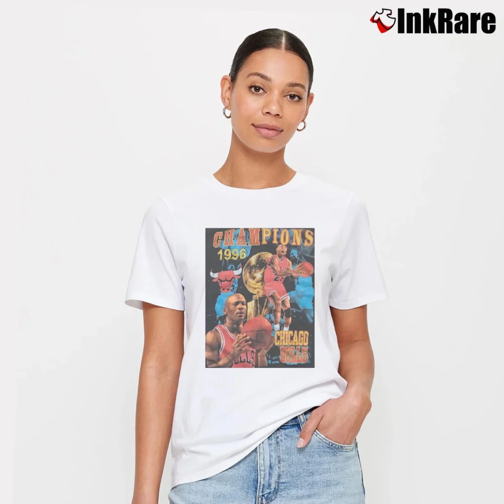 Women’s Chicago Bulls 1996 Championship Rap Signature T-Shirt in white | Soft, Flattering Fit