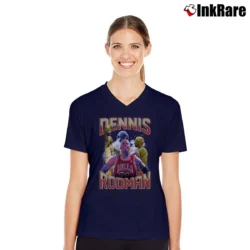 Women’s Chicago Bulls Dennis Rodman Bootleg for NBA Fans V-Neck Tee in navy | Chic Neckline, Soft Texture