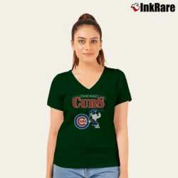 Women’s Chicago Cubs Snoopy Peanuts Baseball V-Neck Tee in forest green | Chic Neckline, Soft Texture
