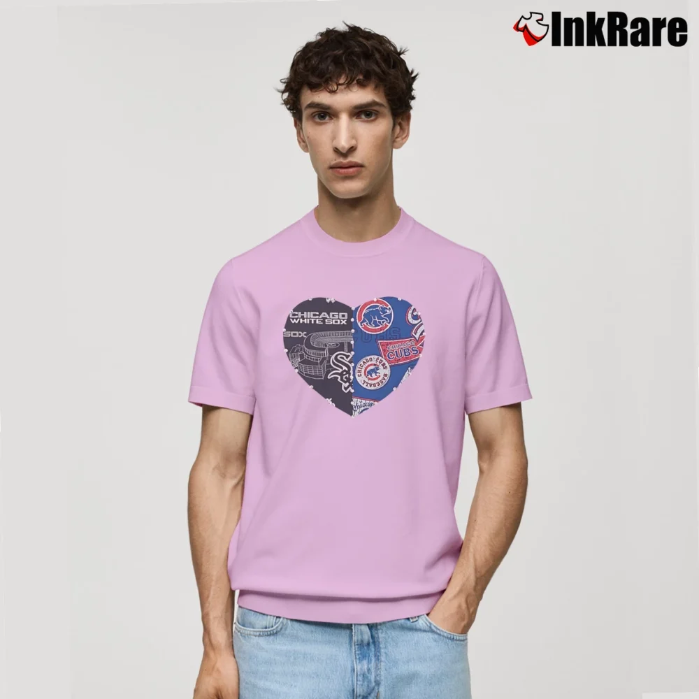 Men’s Chicago Cubs & White Sox Split Heart Baseball Fan Classic T-Shirt in light pink | Soft, Breathable Everyday Wear