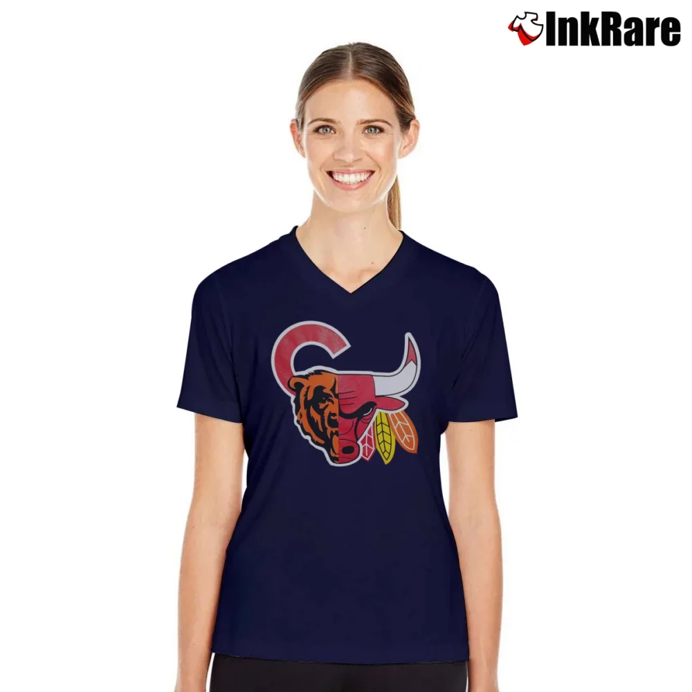 Women’s Chicago Sports Team Logo Graphic V-Neck Tee in navy | Chic Neckline, Soft Texture