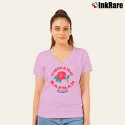 Women’s Chicano Batman Graphic Band Inspired V-Neck Tee in light pink | Chic Neckline, Soft Texture