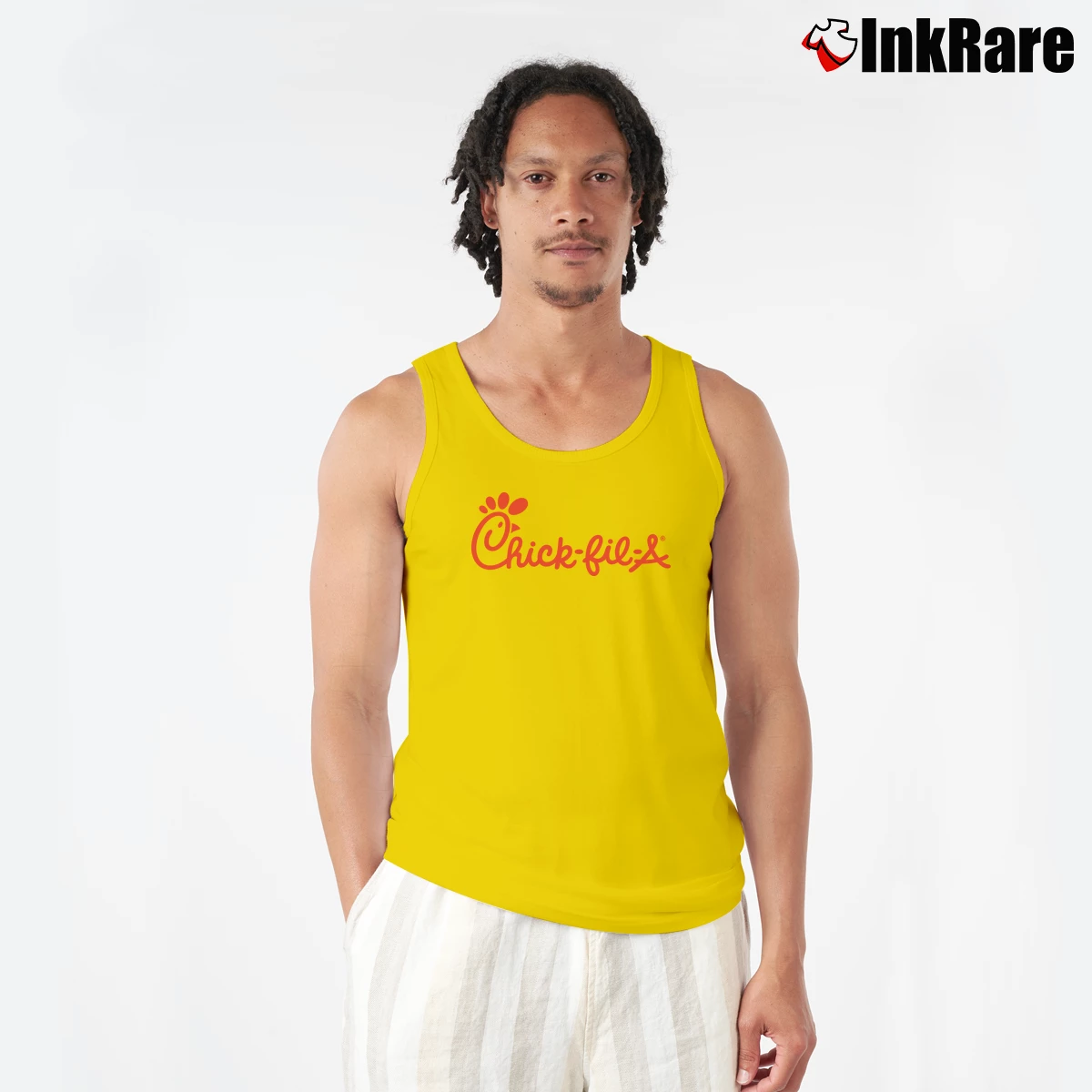 Men’s Chick Fil A Parody Tank Top in yellow | Breathable, Active-Friendly Design