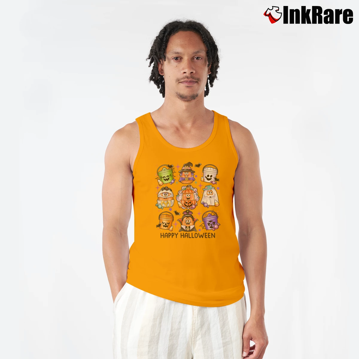 Men’s Chicken Nuggets Pumpkin Vintage Halloween Tank Top in orange | Breathable, Active-Friendly Design