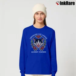 Women’s Childless Cat Ladies Against Fascism Feminist Cat Long-Sleeve Top in royal blue | Sleek, Versatile, All-Season
