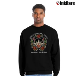 Men’s Childless Cat Ladies Against Fascism Feminist Cat Crewneck Sweatshirt in black | Cozy Fabric, Clean Style