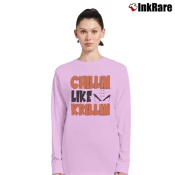 Women’s Chillin Like Krillin Funny Dragon Ball Nerd Long-Sleeve Top in light pink | Sleek, Versatile, All-Season