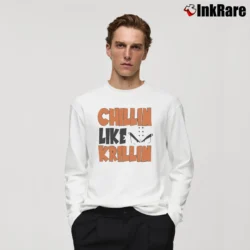 Men’s Chillin Like Krillin Funny Dragon Ball Nerd Long-Sleeve Shirt in white | Sleek, Lightweight, Year-Round Wear