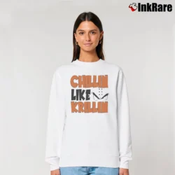 Women’s Chillin Like Krillin Funny Dragon Ball Nerd Relaxed Sweatshirt in white | Soft, Laid-Back Vibe