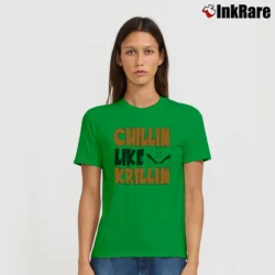Women’s Chillin Like Krillin Funny Dragon Ball Nerd Signature T-Shirt in irish green | Soft, Flattering Fit