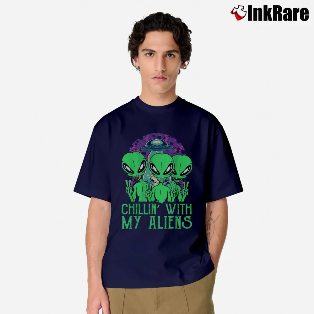 Men’s Chillin With My Aliens Group Kids Halloween Classic T-Shirt in navy | Soft, Breathable Everyday Wear