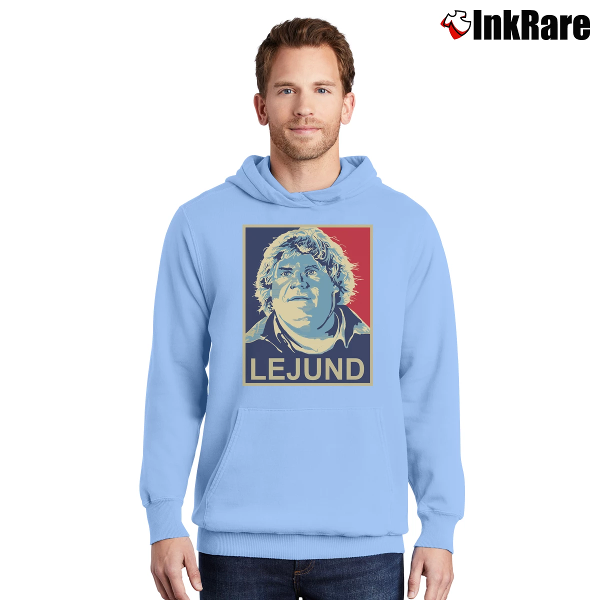 Men’s Chris Farley Lejund Tribute Graphic Pullover Hoodie in light blue | Cozy, Durable, Modern Fit