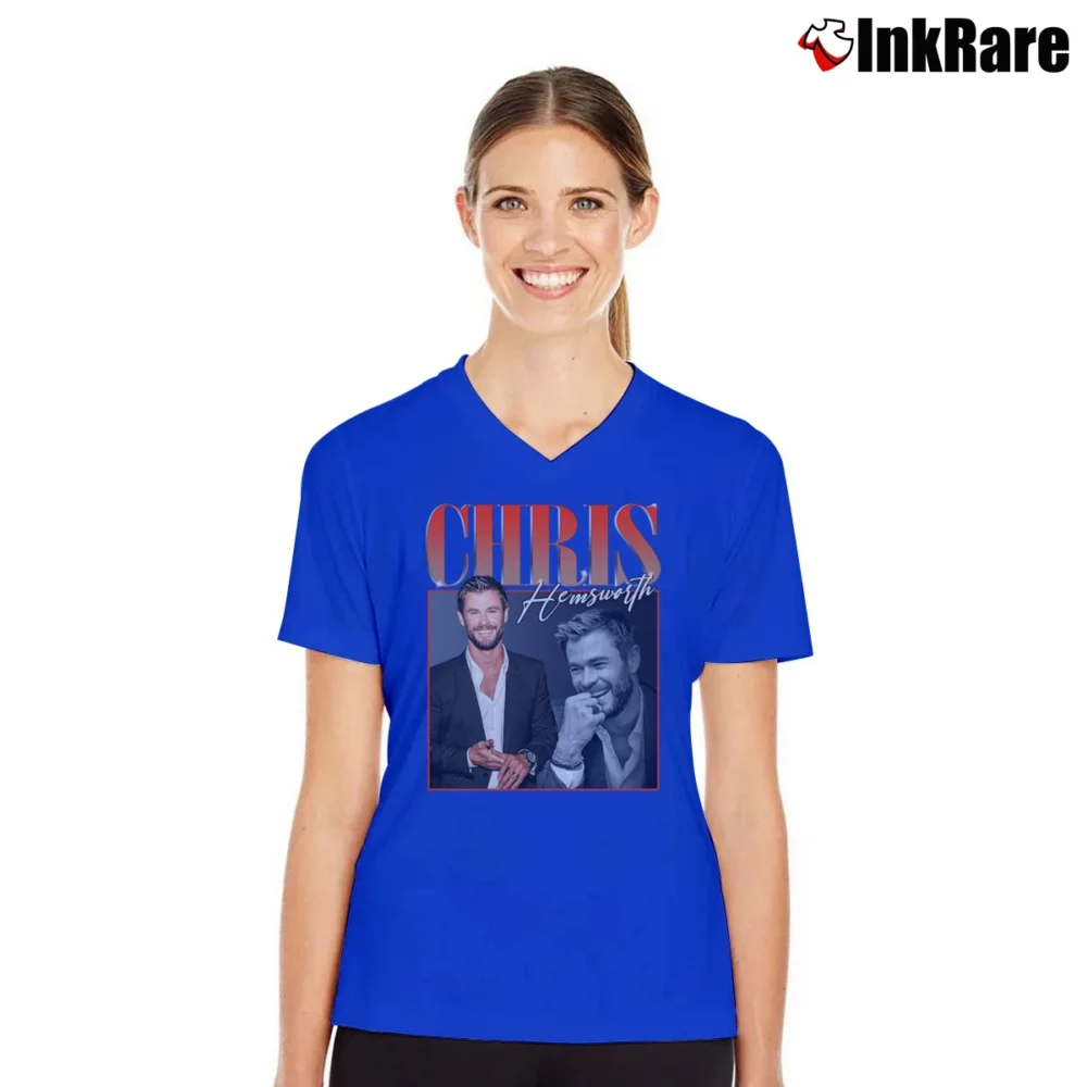 Women’s Chris Hemsworth Bootleg Vintage Retro Bootleg V-Neck Tee in royal blue | Chic Neckline, Soft Texture