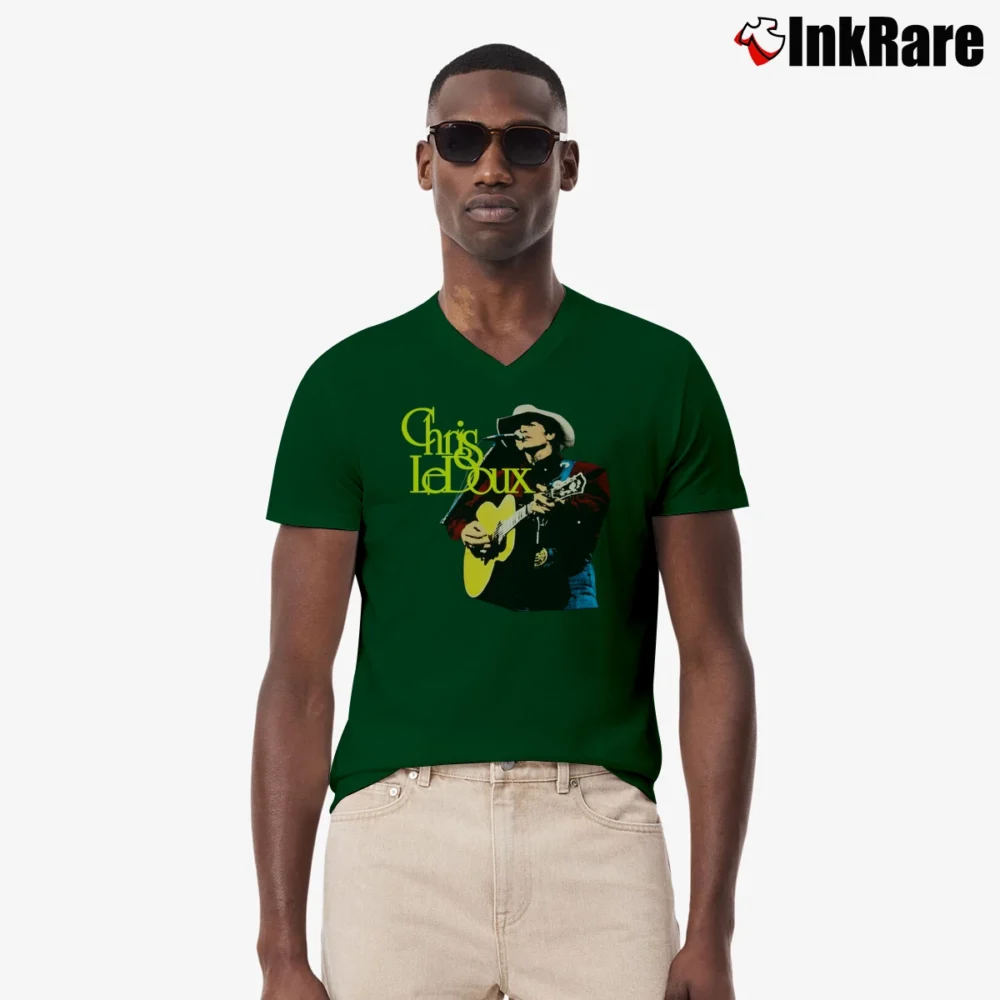 Men’s Chris Ledoux Band Country Music V-Neck Tee in forest green | Sharp, Breathable, Everyday Staple