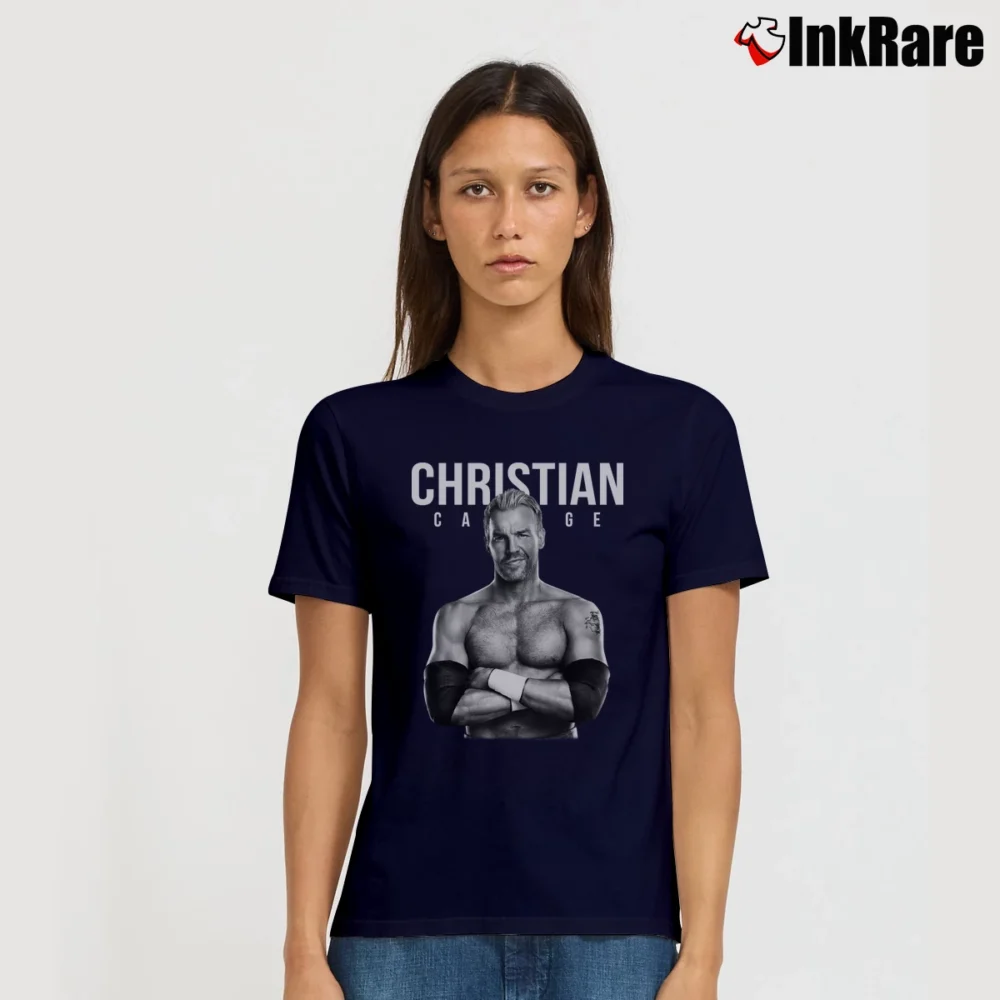 Women’s Christian Cage Wrestling Fan Signature T-Shirt in navy | Soft, Flattering Fit