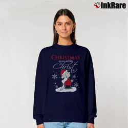 Women’s Christmas Begins With Christ Snoopy Charlie Brown Relaxed Sweatshirt in navy | Soft, Laid-Back Vibe