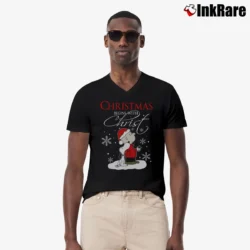 Men’s Christmas Begins With Christ Snoopy Charlie Brown V-Neck Tee in black | Sharp, Breathable, Everyday Staple