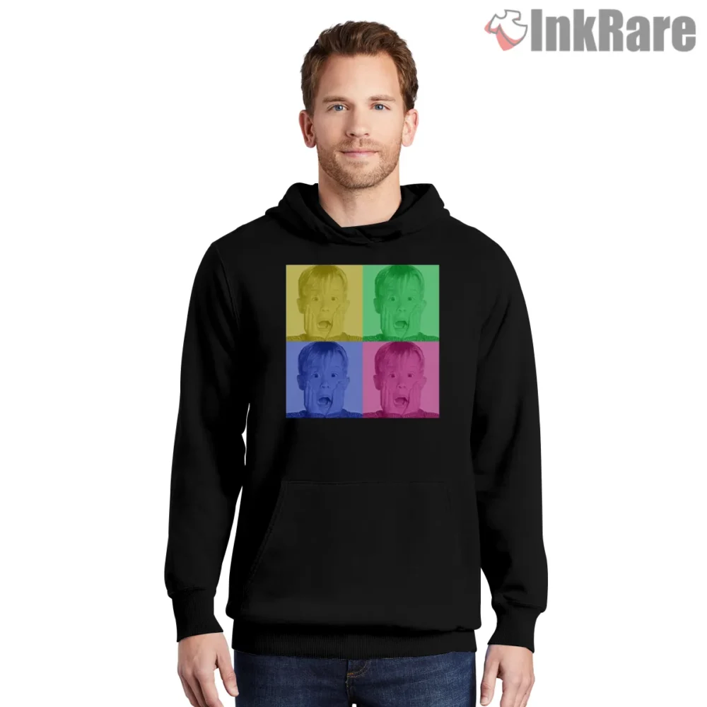 Christmas Home Alone Kevin Pop Art Squares Shirt on black hoodie for men graphic tee