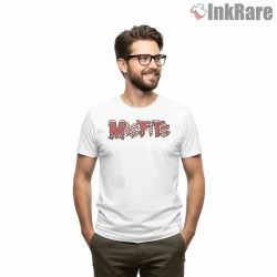 Christmas Misfits Candy Cane Logo Shirt on white short sleeve shirt for men graphic tee