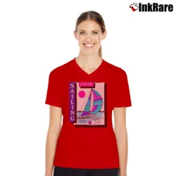 Women’s Christopher Cross Sailing Album V-Neck Tee in red | Chic Neckline, Soft Texture