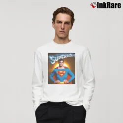 Men’s Christopher Reeve Superman Tribute Design Long-Sleeve Shirt in white | Sleek, Lightweight, Year-Round Wear