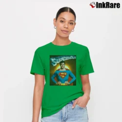 Women’s Christopher Reeve Superman Tribute Design Signature T-Shirt in irish green | Soft, Flattering Fit