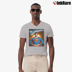 Men’s Christopher Reeve Superman Tribute Design V-Neck Tee in sport grey | Sharp, Breathable, Everyday Staple