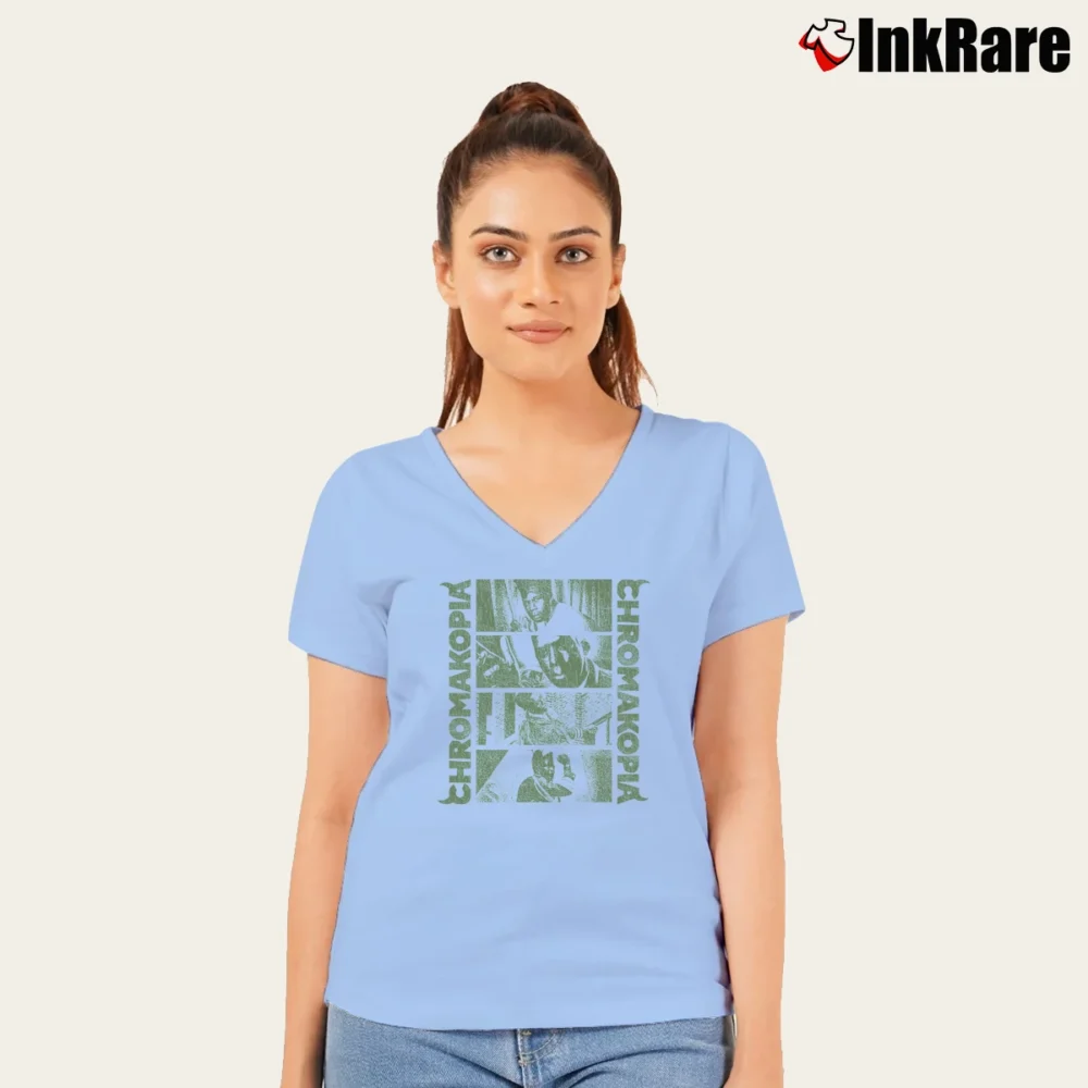 Women’s Chromakopia Tyler The Creator V-Neck Tee in light blue | Chic Neckline, Soft Texture