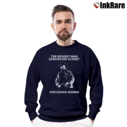 Men’s Chuck Norris Boogeyman Meme Humor Crewneck Sweatshirt in navy | Cozy Fabric, Clean Style