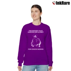 Women’s Chuck Norris Boogeyman Meme Humor Relaxed Sweatshirt in purple | Soft, Laid-Back Vibe