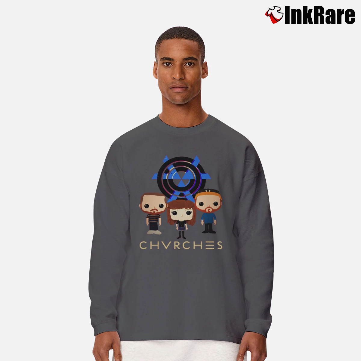 Chvrches Pop Cartoon Men’s Long-Sleeve Tee in charcoal – Versatile Layering Men’s Chvrches Pop Cartoon Long-Sleeve Shirt in charcoal | Sleek, Lightweight, Year-Round Wear