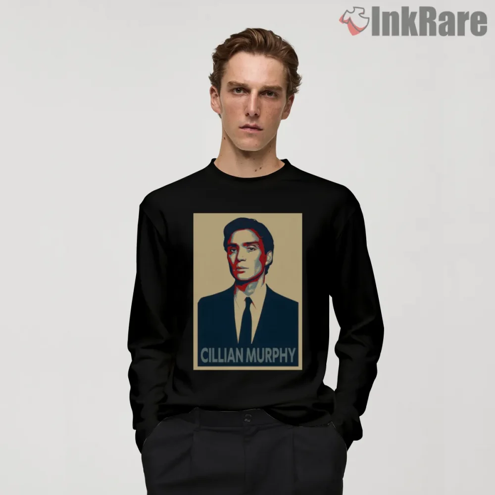 Cillian Murphy Portrait Pop Art Graphic Shirt on black long sleeve shirt for men graphic tee