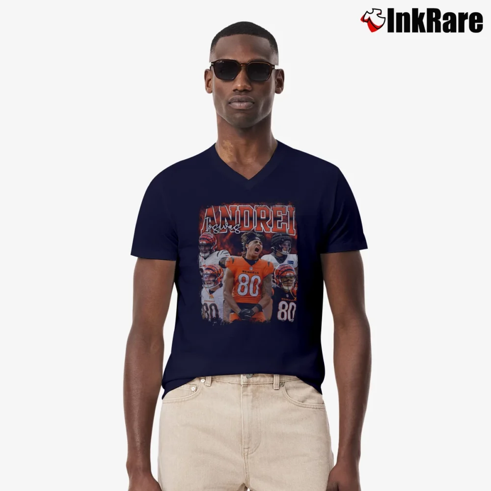 Men’s Cincinnati Bengals Andrei Iosivas V-Neck Tee in navy | Sharp, Breathable, Everyday Staple