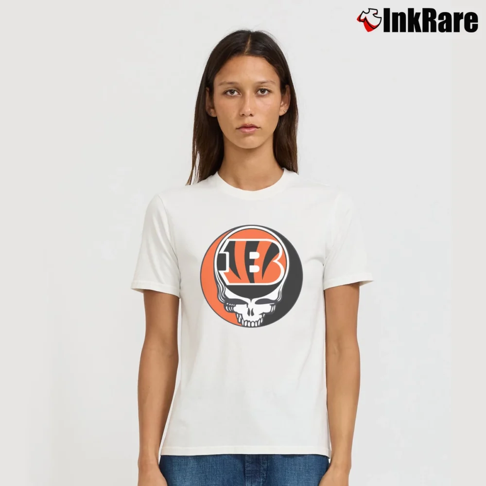 Women’s Cincinnati Bengals Grateful Dead Steal Your Face Football NFL Signature T-Shirt in white | Soft, Flattering Fit