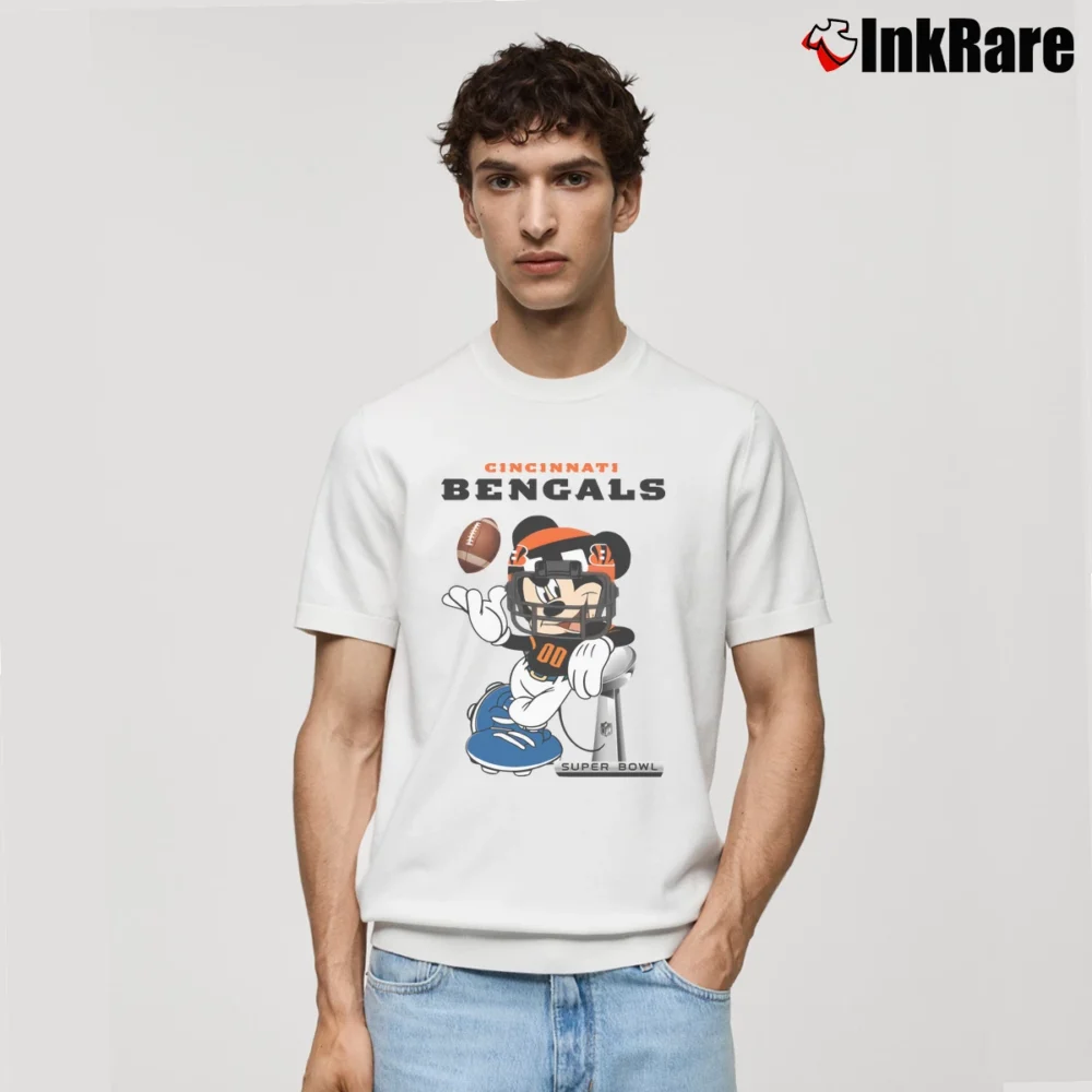 Men’s Cincinnati Bengals Mickey Mouse Super Bowl Classic T-Shirt in white | Soft, Breathable Everyday Wear