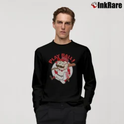 Men’s Cincinnati Reds Mascot Mr Red Play Ball Long-Sleeve Shirt in black | Sleek, Lightweight, Year-Round Wear