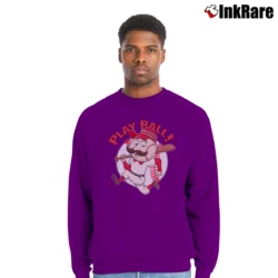Men’s Cincinnati Reds Mascot Mr Red Play Ball Crewneck Sweatshirt in purple | Cozy Fabric, Clean Style