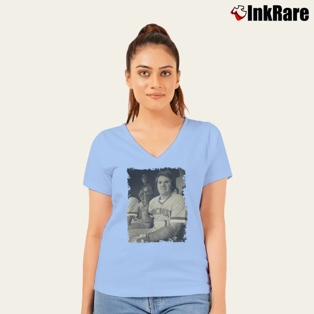 Women’s Cincinnati Reds Pete Rose V-Neck Tee in light blue | Chic Neckline, Soft Texture