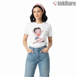 Classic Betty Boop Casual Stripes Shirt on white short sleeve shirt for women graphic tee