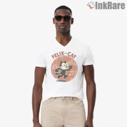 Classic Felix The Cat Groovin Record Shirt on white v-neck shirt for men graphic tee