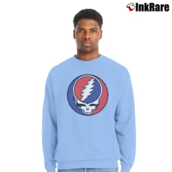 Men’s Classic Grateful Dead Steal Your Face Vintage Rock Rare Crewneck Sweatshirt in light blue | Cozy Fabric, Clean Style