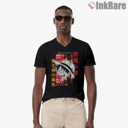 Classic Monkey D Luffy Manga Portrait Anime Shirt on black v-neck shirt for men graphic tee