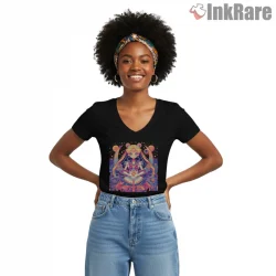 Classic Moon Heroine Iconic Portrait Shirt on black v-neck shirt for women graphic tee