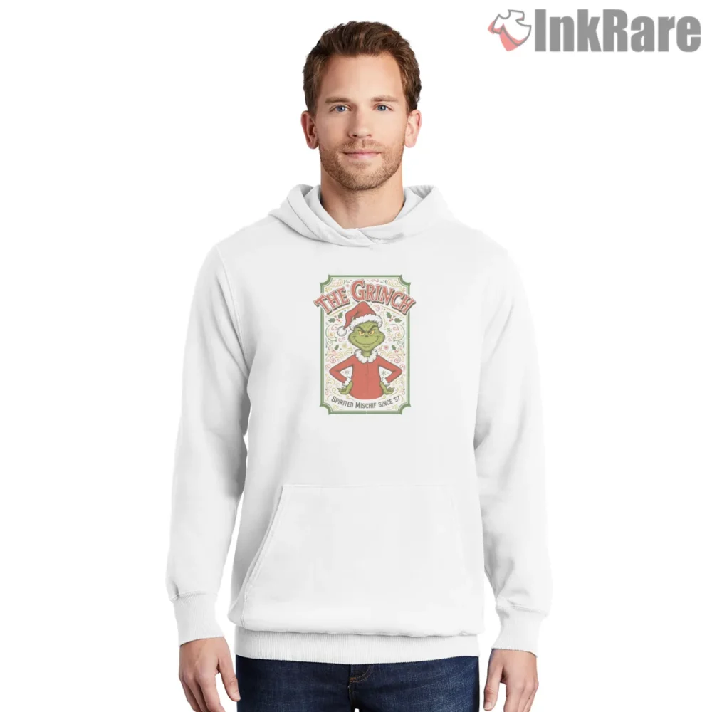Classic Ornate Frame The Grinch Holiday Portrait Shirt on white hoodie for men graphic tee