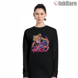 Classic Sailor Moon Color Splash Art Shirt on black long sleeve shirt for women graphic tee