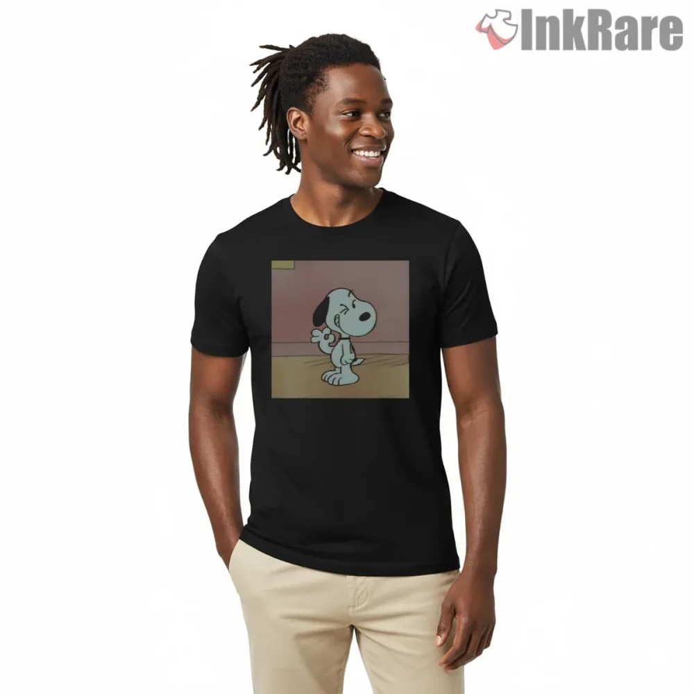 Classic Snoopy Minimal Cartoon Graphic Shirt on black short sleeve shirt for men graphic tee