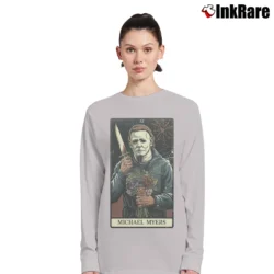 Women’s Classic Tarrot Card Style Michael Myers Halloween Long-Sleeve Top in sport grey | Sleek, Versatile, All-Season