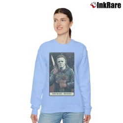 Women’s Classic Tarrot Card Style Michael Myers Halloween Relaxed Sweatshirt in light blue | Soft, Laid-Back Vibe