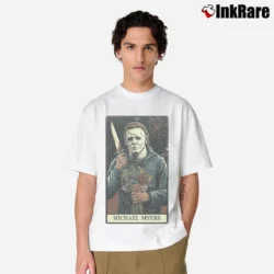 Men’s Classic Tarrot Card Style Michael Myers Halloween Classic T-Shirt in white | Soft, Breathable Everyday Wear